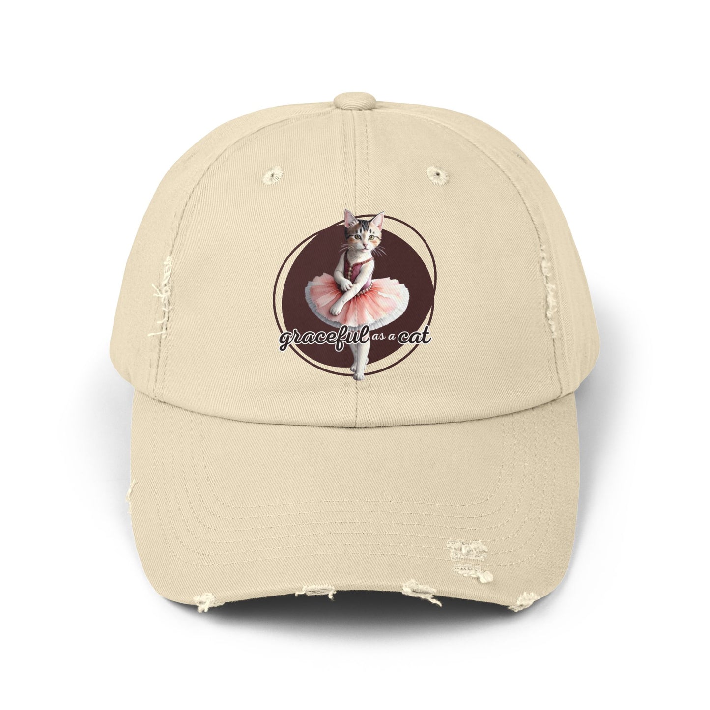 Unisex Distressed Cap - 'Graceful as a Cat' Fun Cat Lover Hat