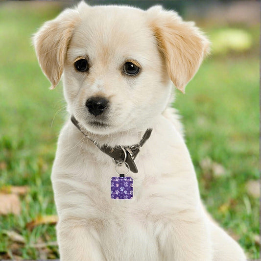Large Lilac Paws Square Pet ID Tag