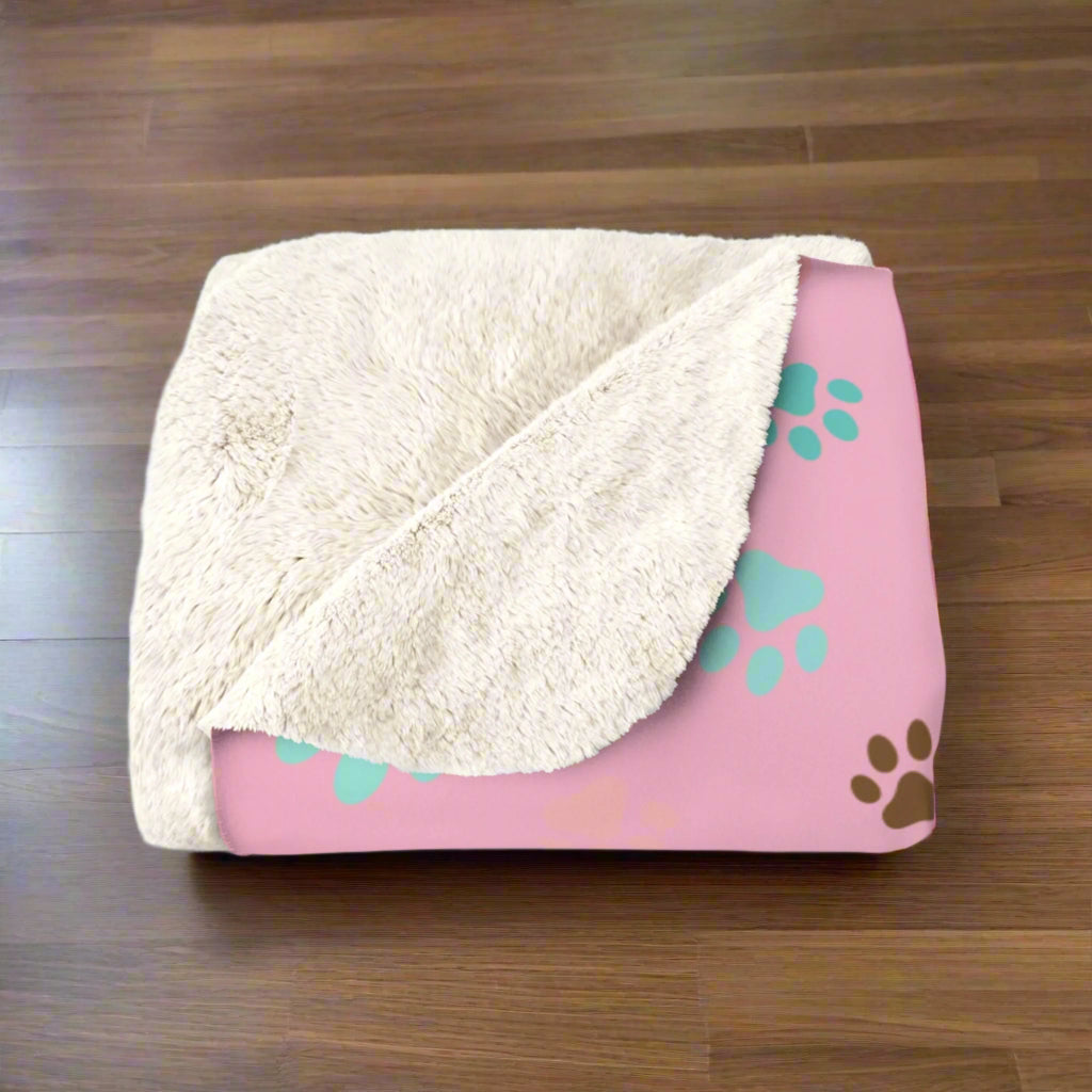 Cozy Paw Print Sherpa Fleece Blanket | Perfect for Pet Lovers Printify