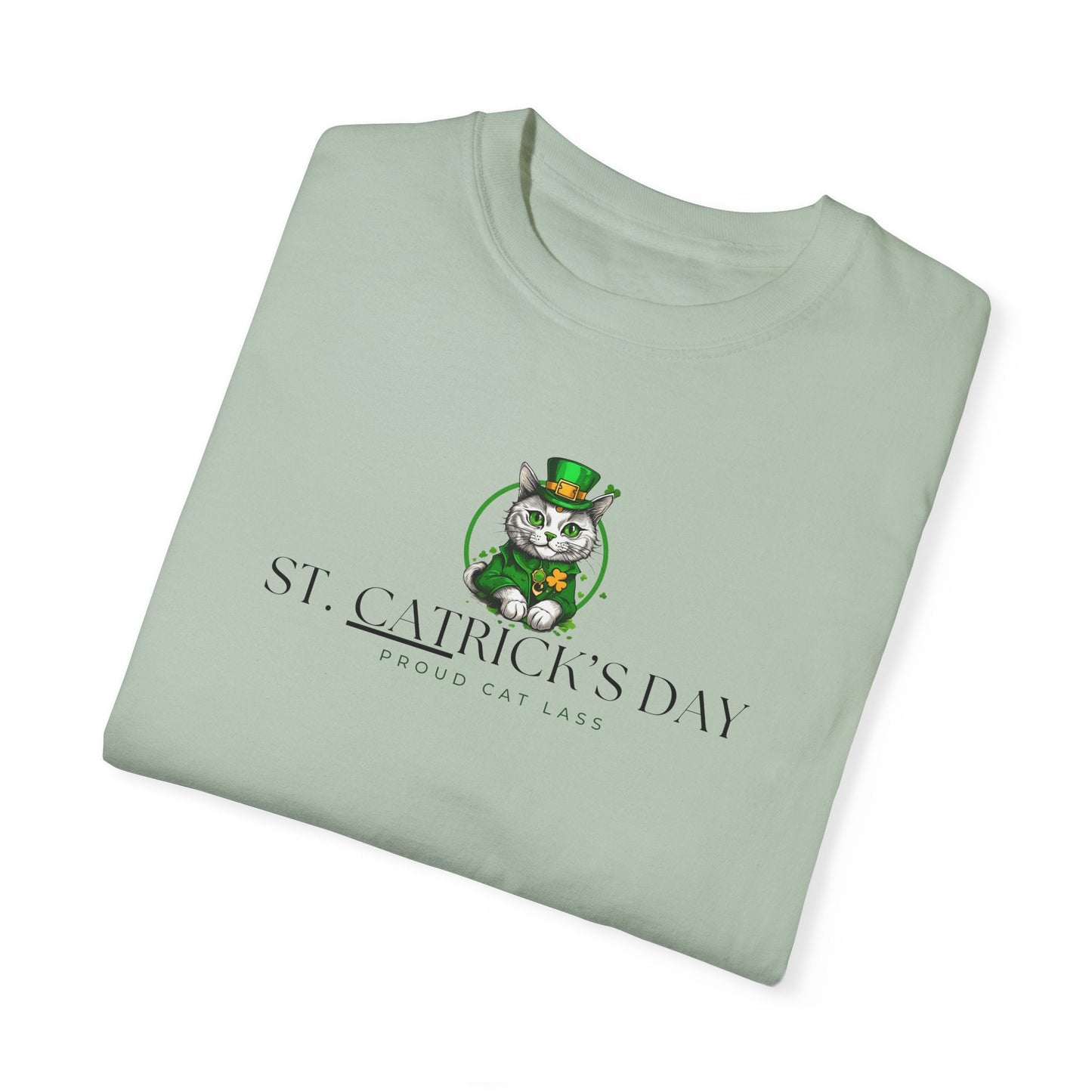 St. Patrick's Day Cat T-Shirt - Unisex Garment-Dyed Tee for Cat Lovers Printify