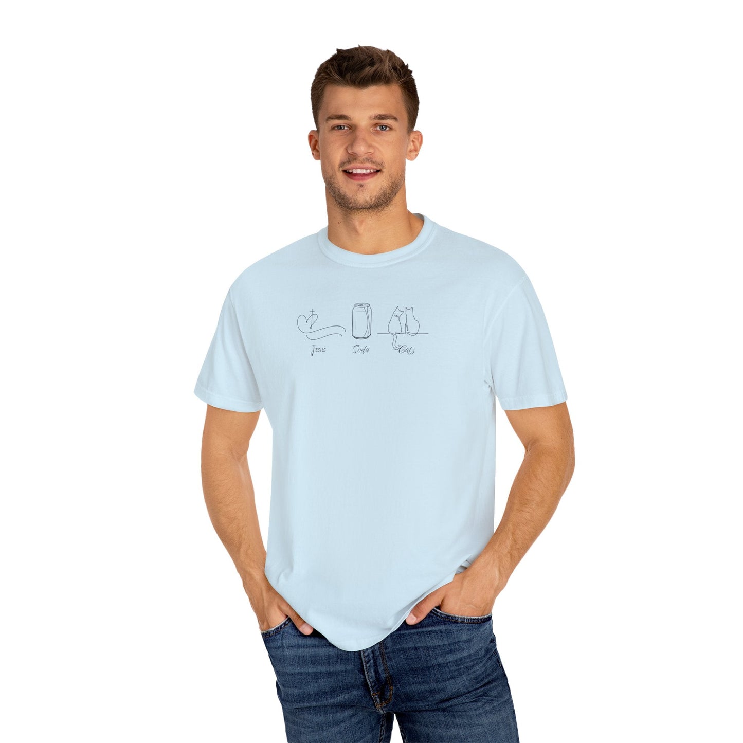 Jesus, Soda, Cats Unisex Garment-Dyed T-Shirt Printify