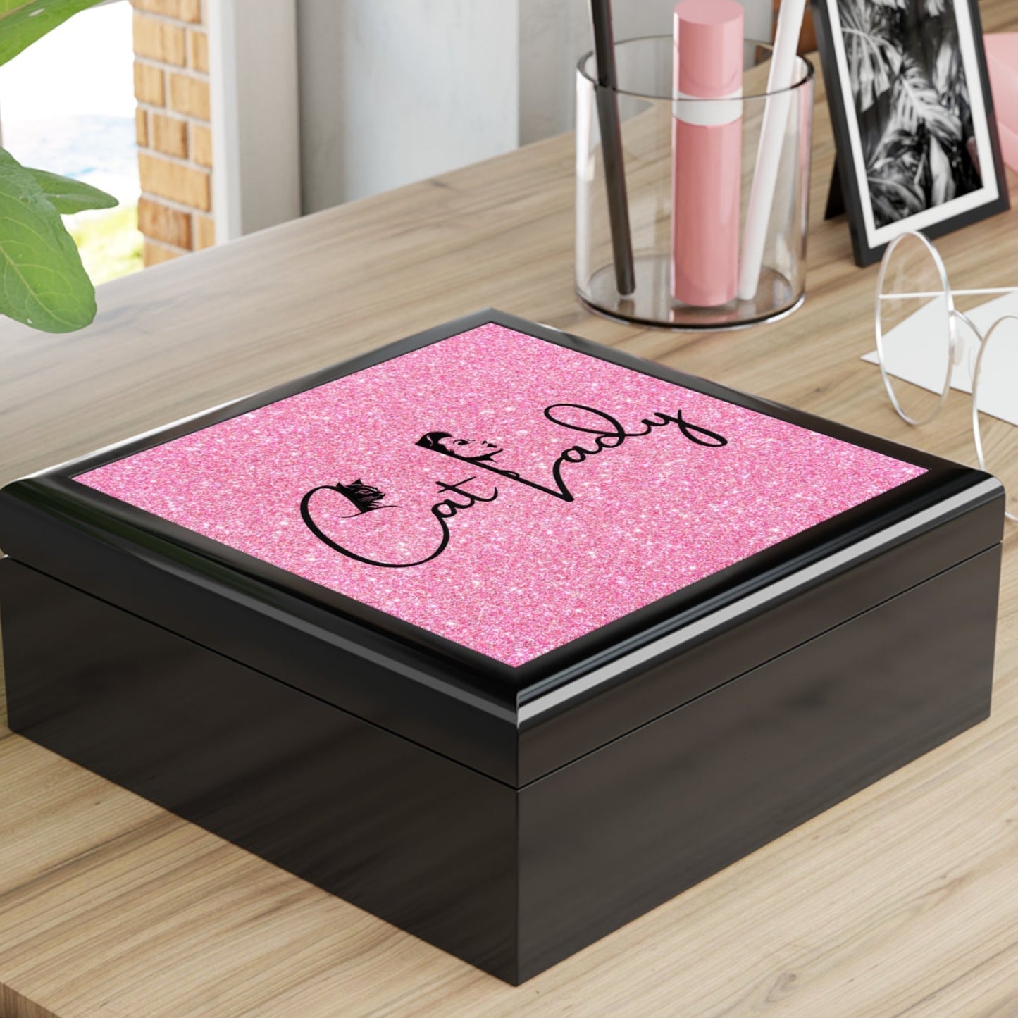 Glittery Cat Lady Jewelry Box - Perfect Gift for Cat Lovers Printify