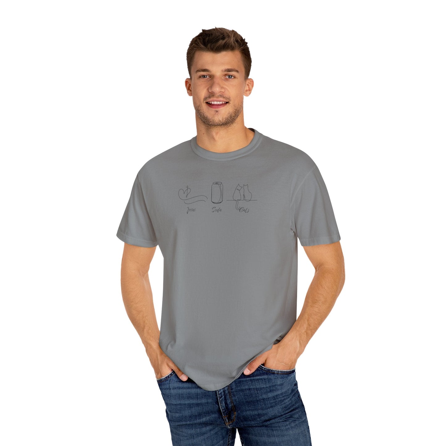 Jesus, Soda, Cats Unisex Garment-Dyed T-Shirt Printify