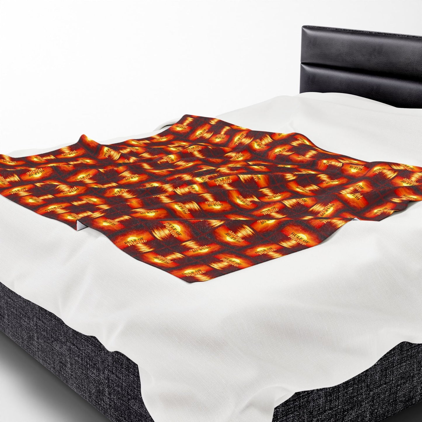 Cozy Velveteen Plush Blanket - Sunset Gulf of Mexico Design Printify