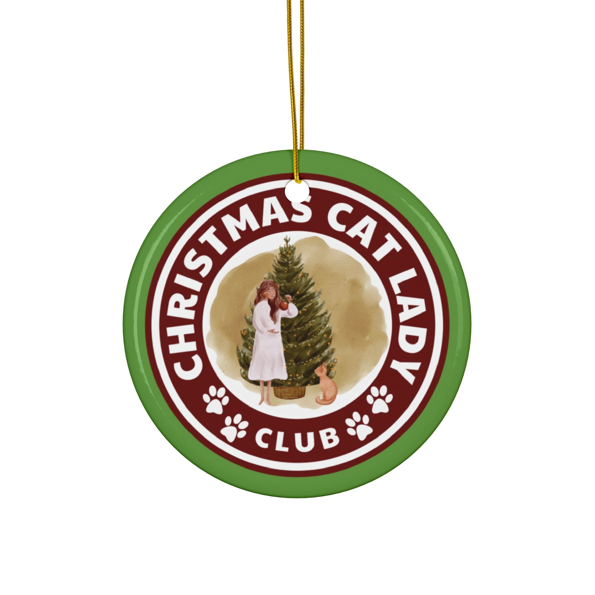 Photo depicting the Christmas Cat Lady Club Ceramic Ornament, 2-Side Print from EpiAl's Shop.