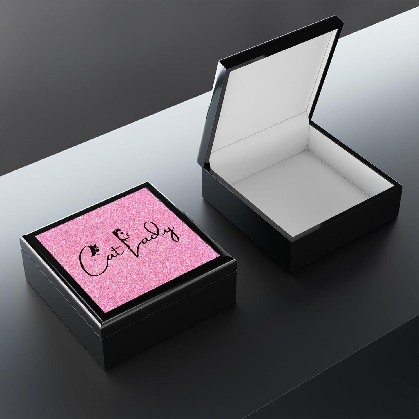 Glittery Cat Lady Jewelry Box - Perfect Gift for Cat Lovers Printify