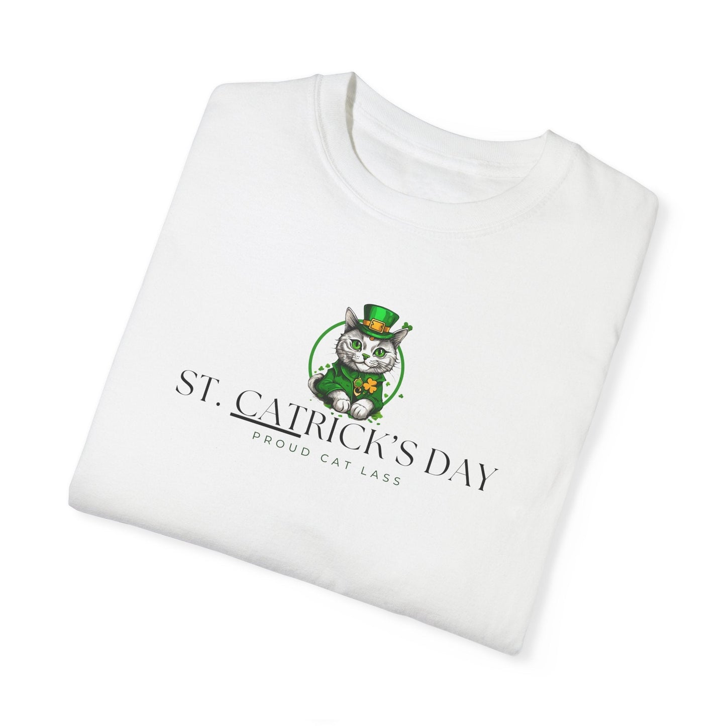 St. Patrick's Day Cat T-Shirt - Unisex Garment-Dyed Tee for Cat Lovers Printify