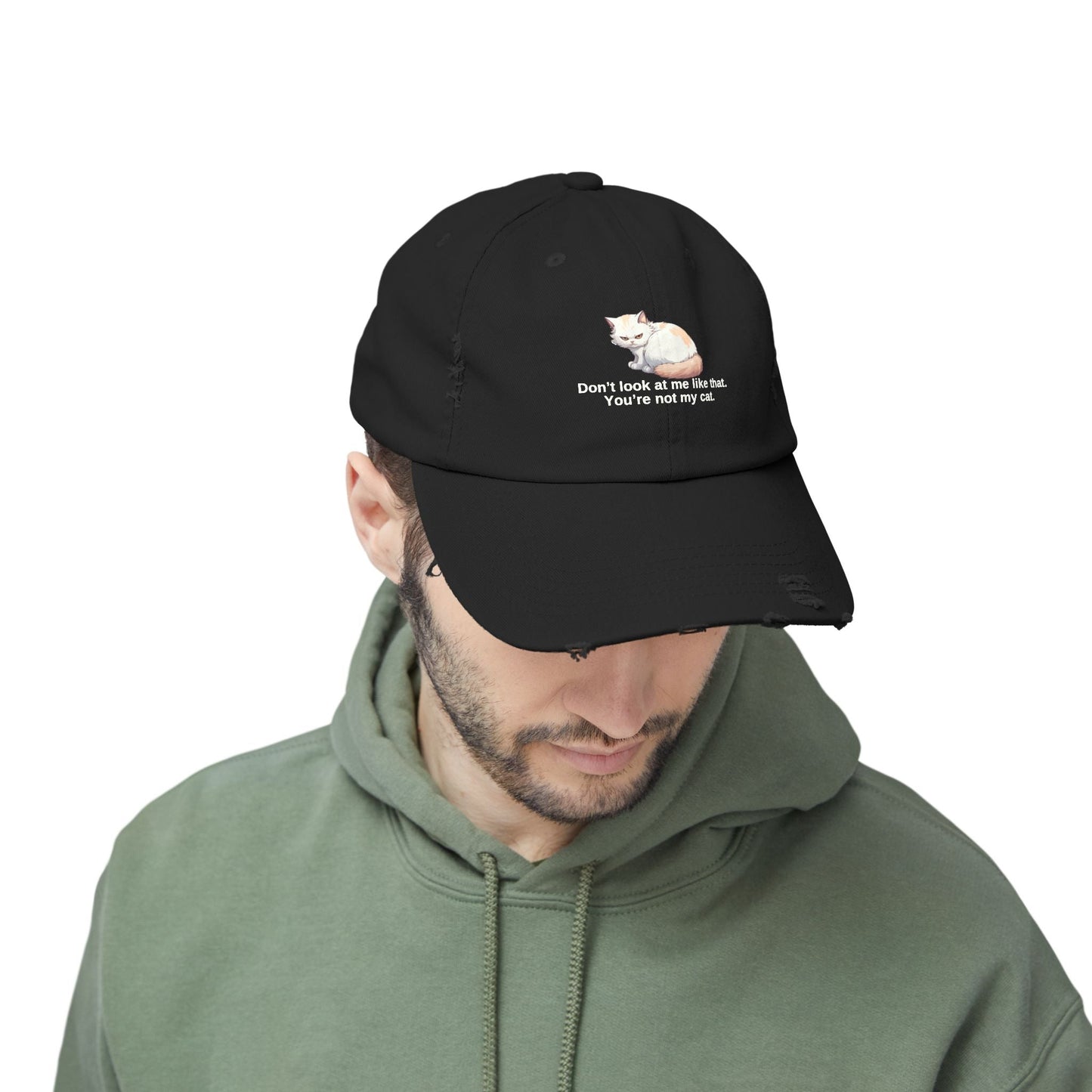 Funny Unisex Distressed Cat Cap - 'Don't Look at Me Like That' Printify