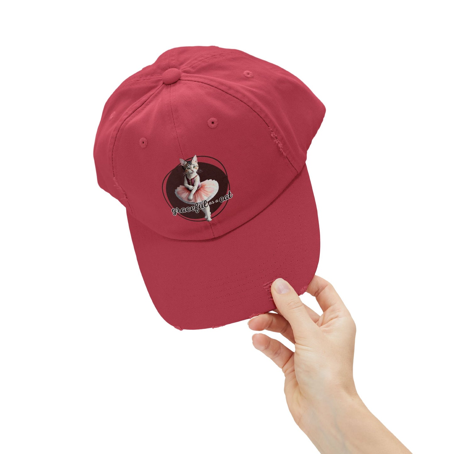 Unisex Distressed Cap - 'Graceful as a Cat' Fun Cat Lover Hat