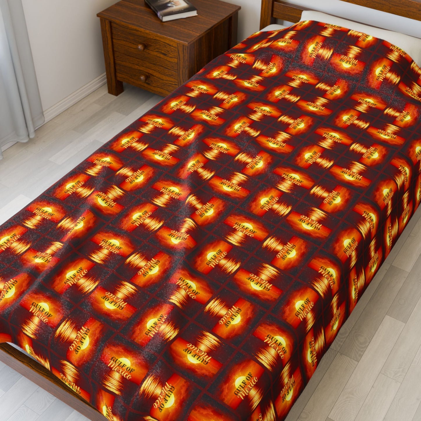 Cozy Velveteen Plush Blanket - Sunset Gulf of Mexico Design Printify