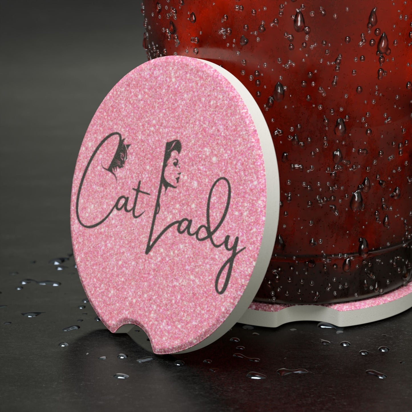 Pink Glitter Cat Lady Car Coaster - Fun & Stylish Accessory Printify
