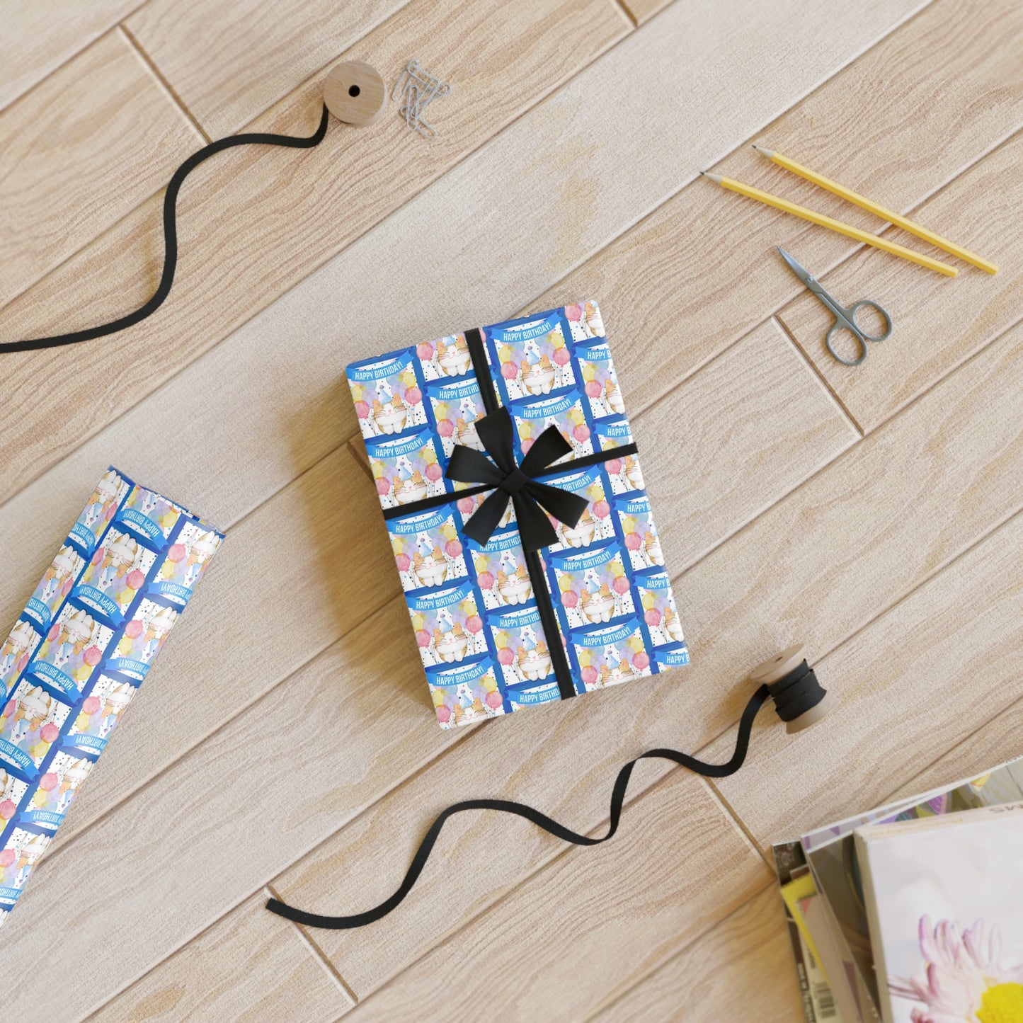 Little Boy Kitty Birthday Gift Wrapping Paper Rolls, 1pc