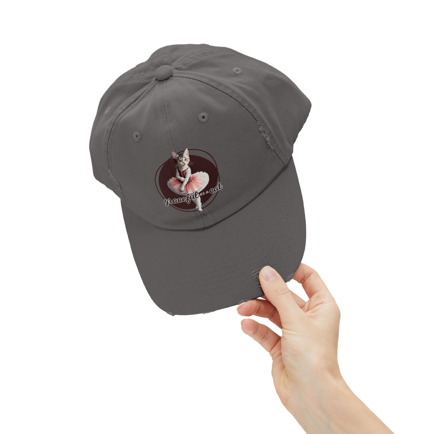 Unisex Distressed Cap - 'Graceful as a Cat' Fun Cat Lover Hat