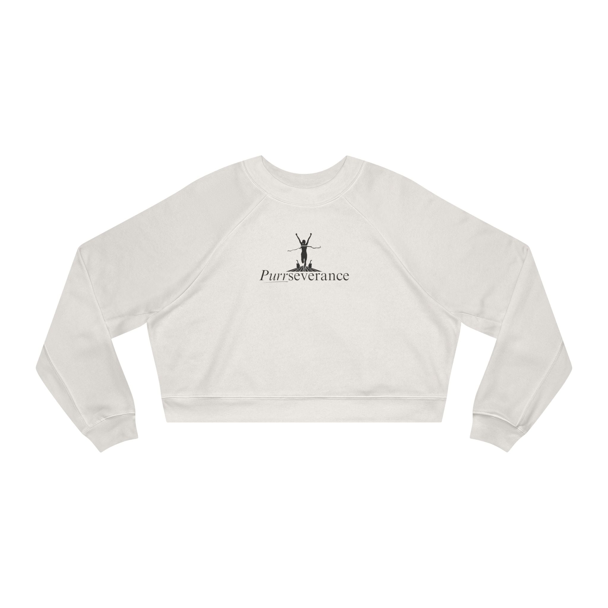 Photo depicting the Purrseverance Women's Cropped Fleece Pullover from EpiAl's Shop.