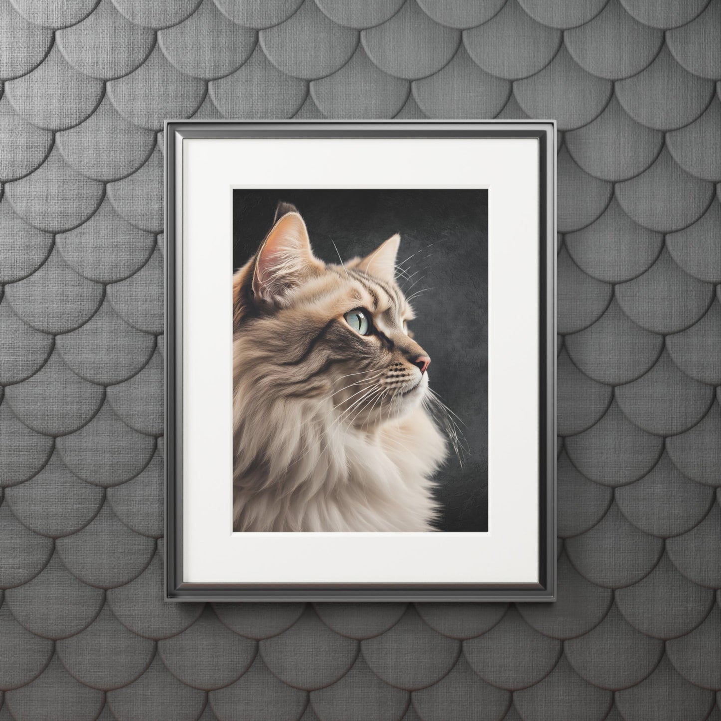 Gray Kitty Fine Art Print with Passepartout Frame Printify