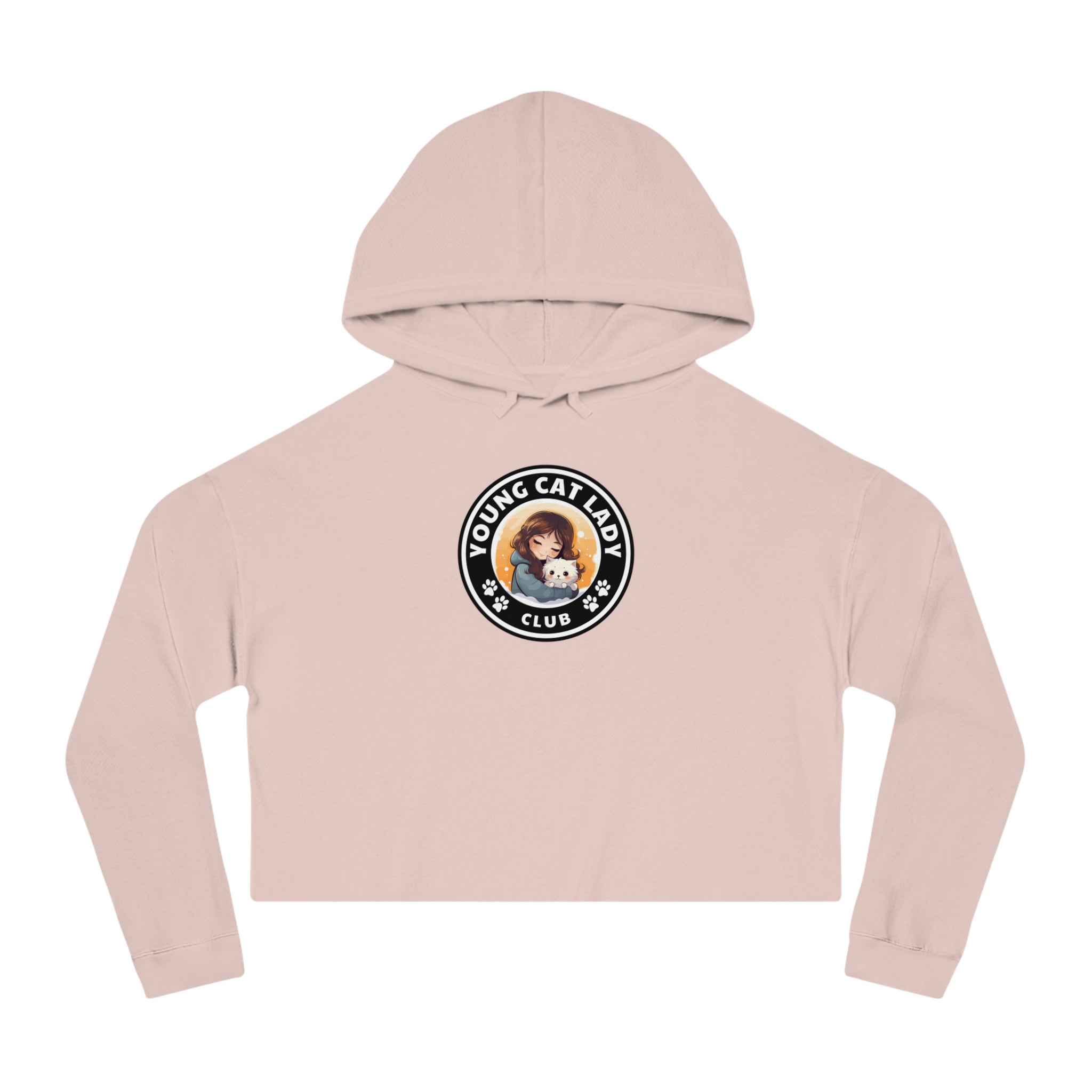 Photo depicting the Young Cat Lady Club Women’s Cropped Hooded Sweatshirt from EpiAl's Shop.