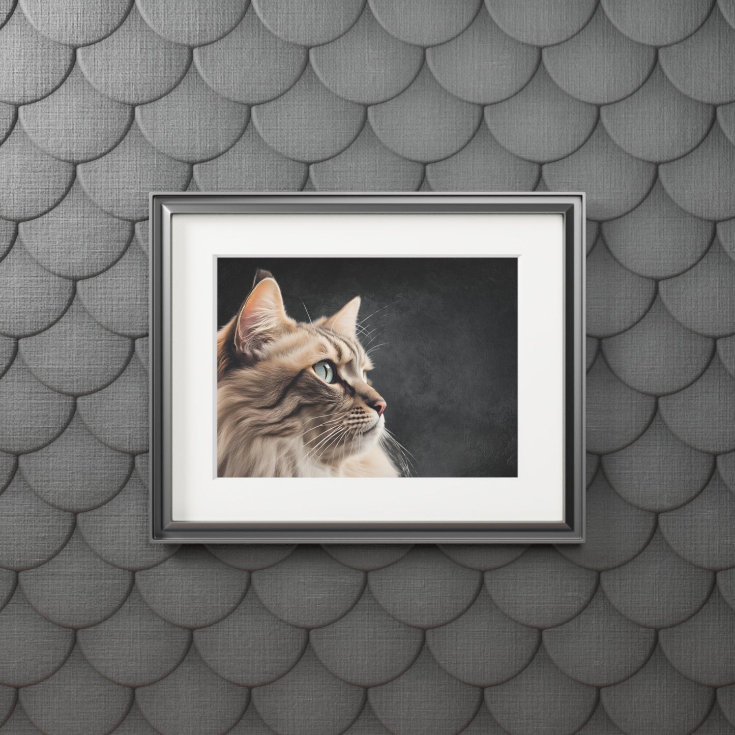 Gray Kitty Fine Art Print with Passepartout Frame Printify