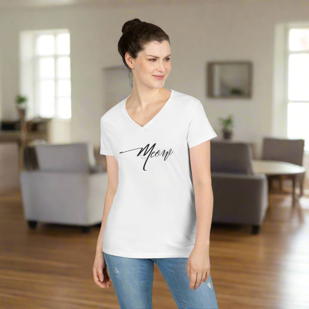 Stylish Meow Ladies' V-Neck T-Shirt, Cute Cat Lover Gift