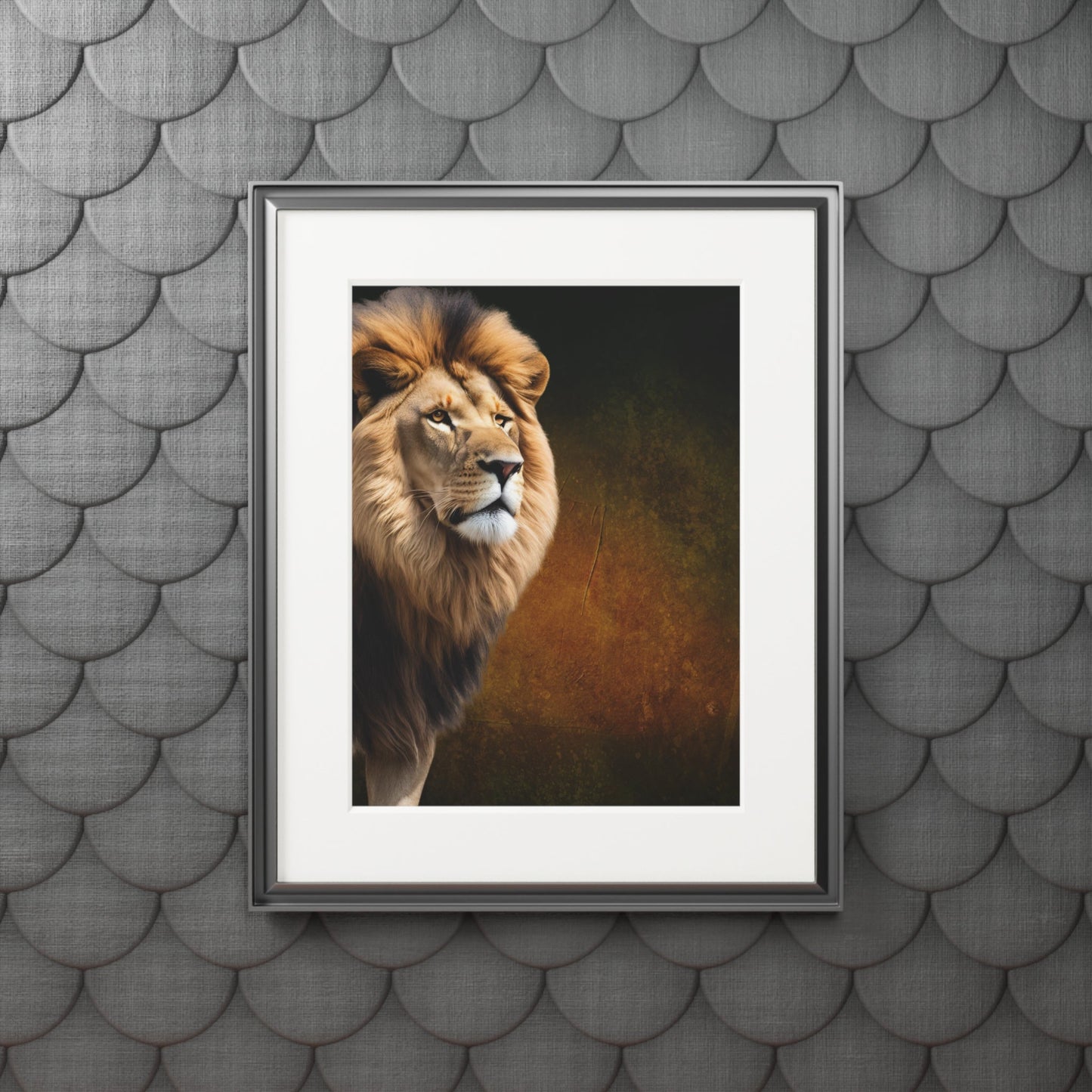 Majestic Lion Fine Art Print with Passepartout Frame Printify