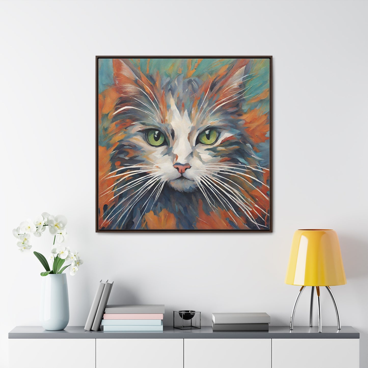 Watercolor Closeup Cat Gallery Canvas Wraps, Square Frame