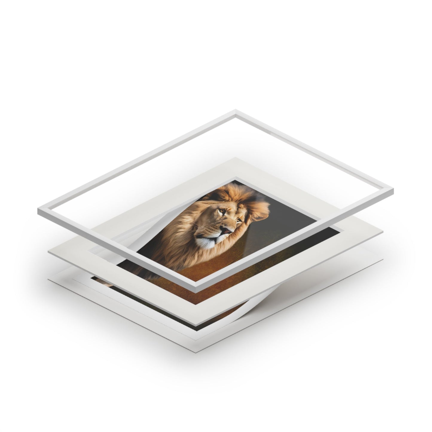 Majestic Lion Fine Art Print with Passepartout Frame Printify