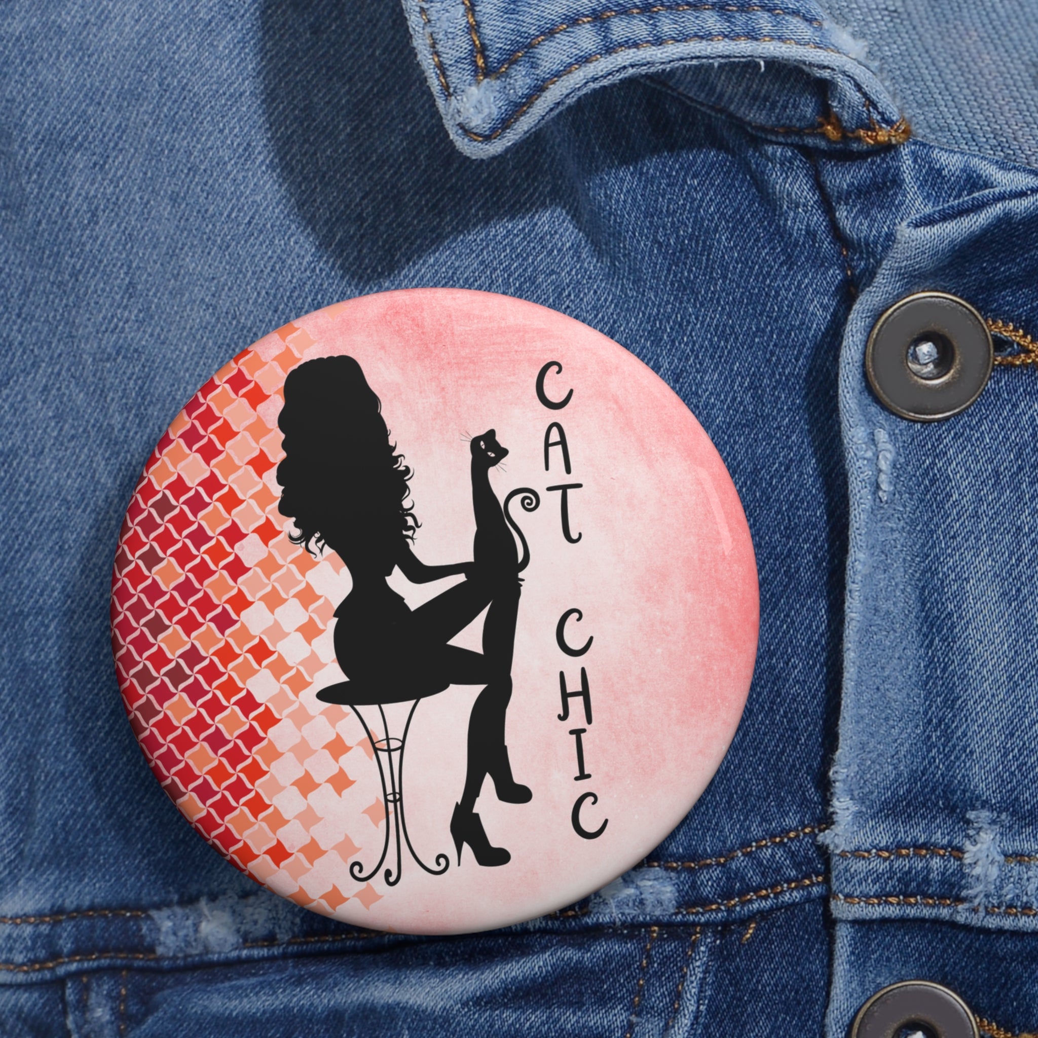 Photo depicting the Chic Cat Chic Pin Buttons from EpiAl's Shop.