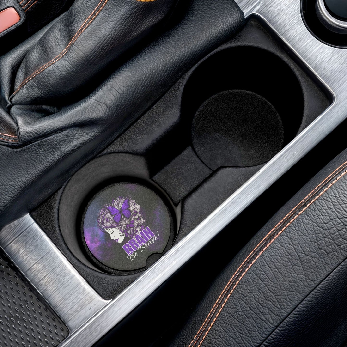 Purple Brain Be Brave Soapstone Car Coaster