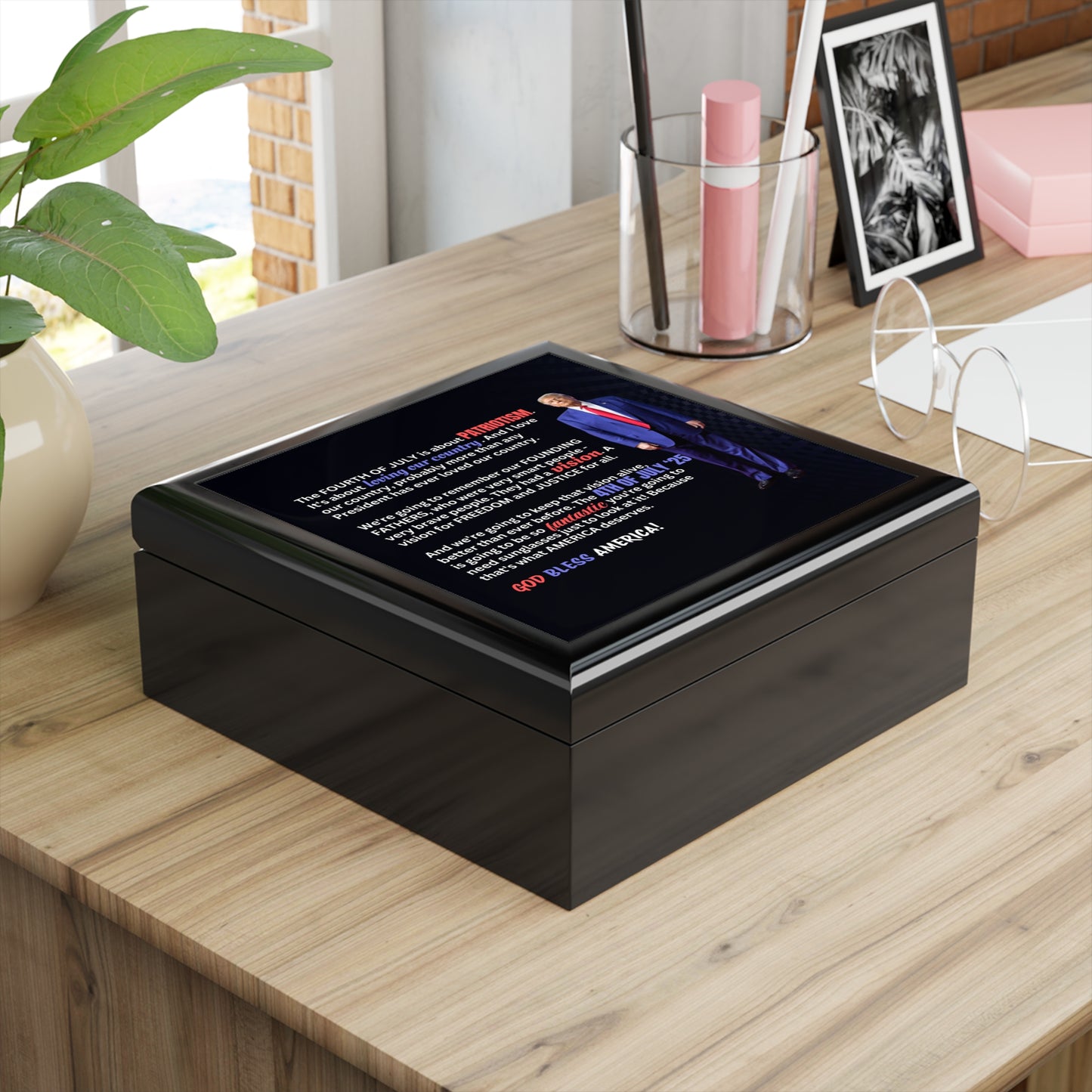 Trump Patriotic Jewelry Box with Freedom & Justice Motto