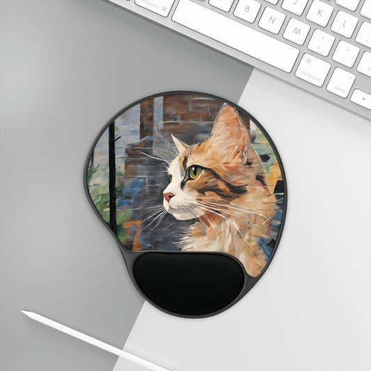 Watercolor Cat Profile Mouse Pad With Wrist Rest