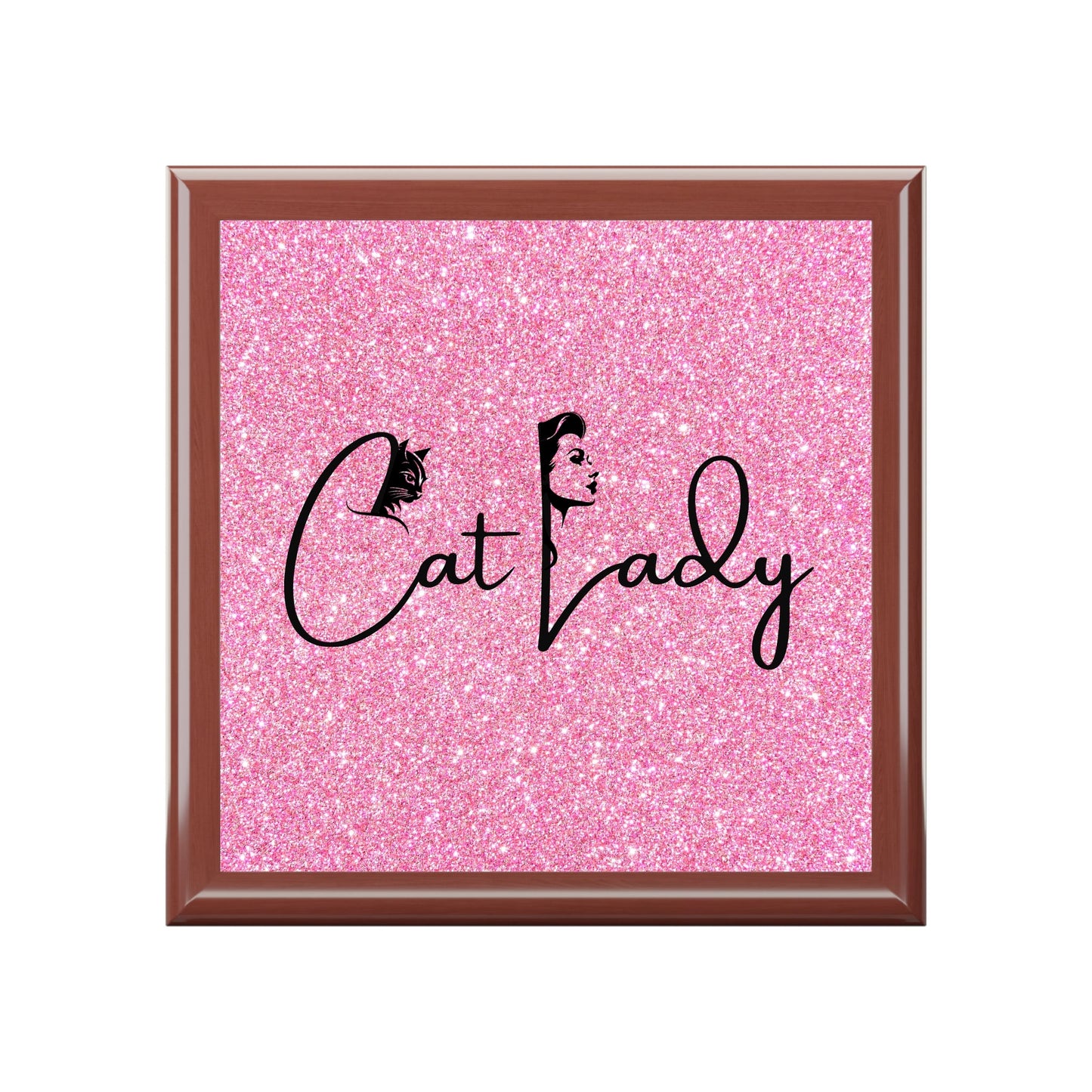 Glittery Cat Lady Jewelry Box - Perfect Gift for Cat Lovers Printify