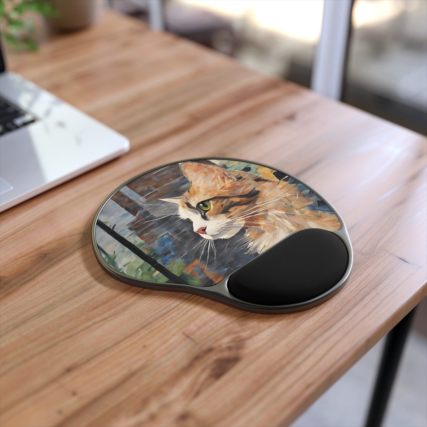 Watercolor Cat Profile Mouse Pad With Wrist Rest