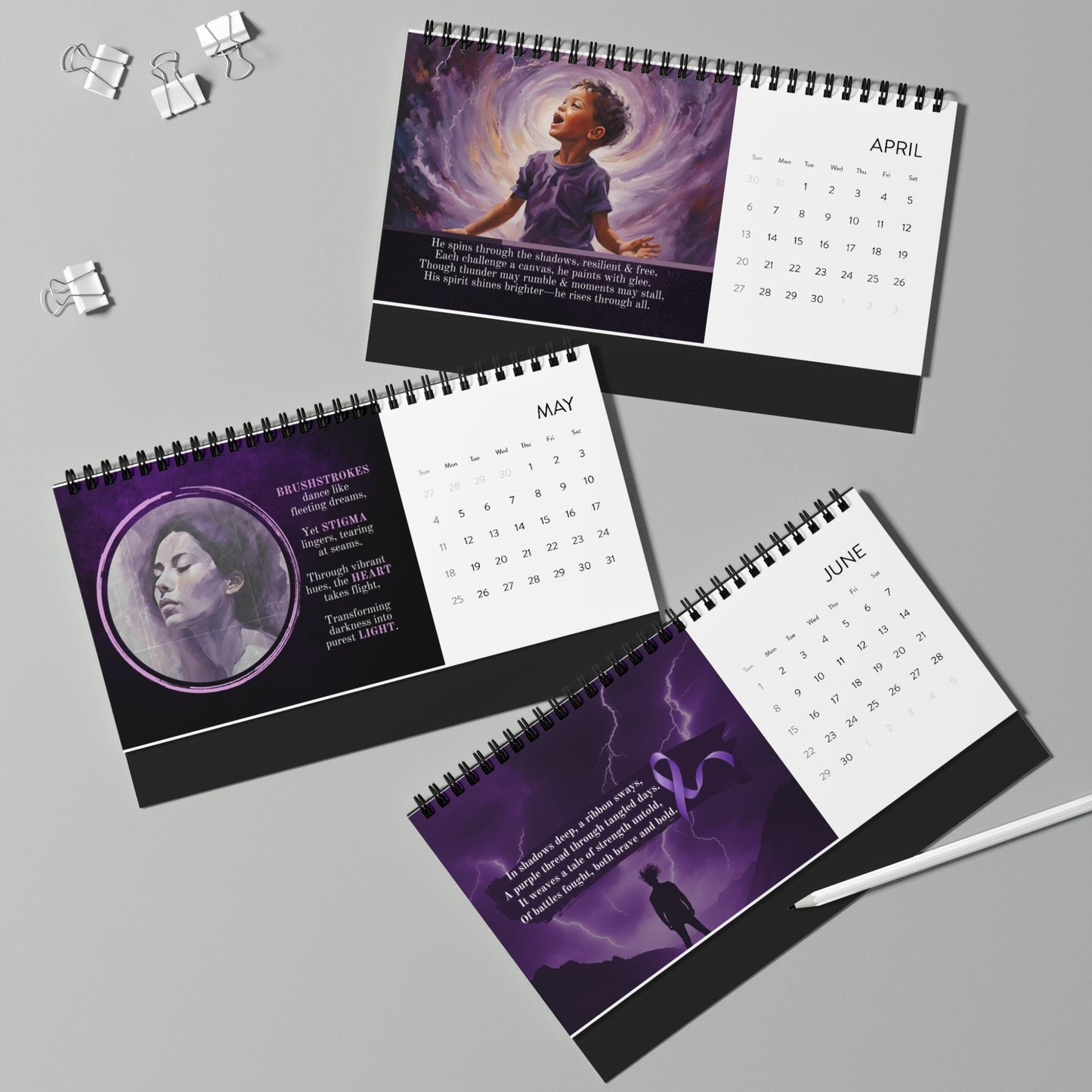 Epilepsy Art & Poetry Month-by-Month Desktop Calendar (2025 grid)