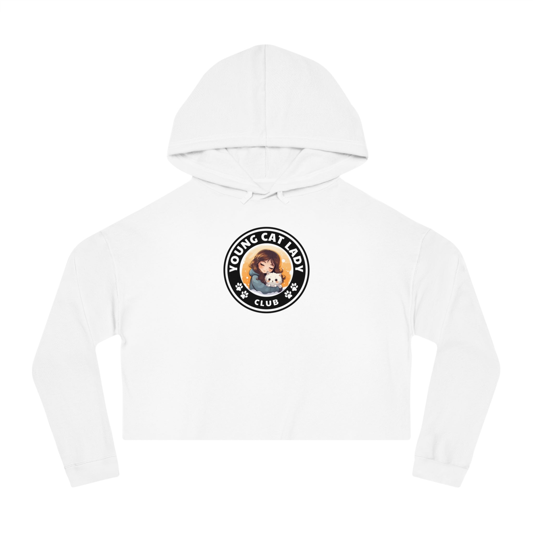 Photo depicting the Young Cat Lady Club Women’s Cropped Hooded Sweatshirt from EpiAl's Shop.