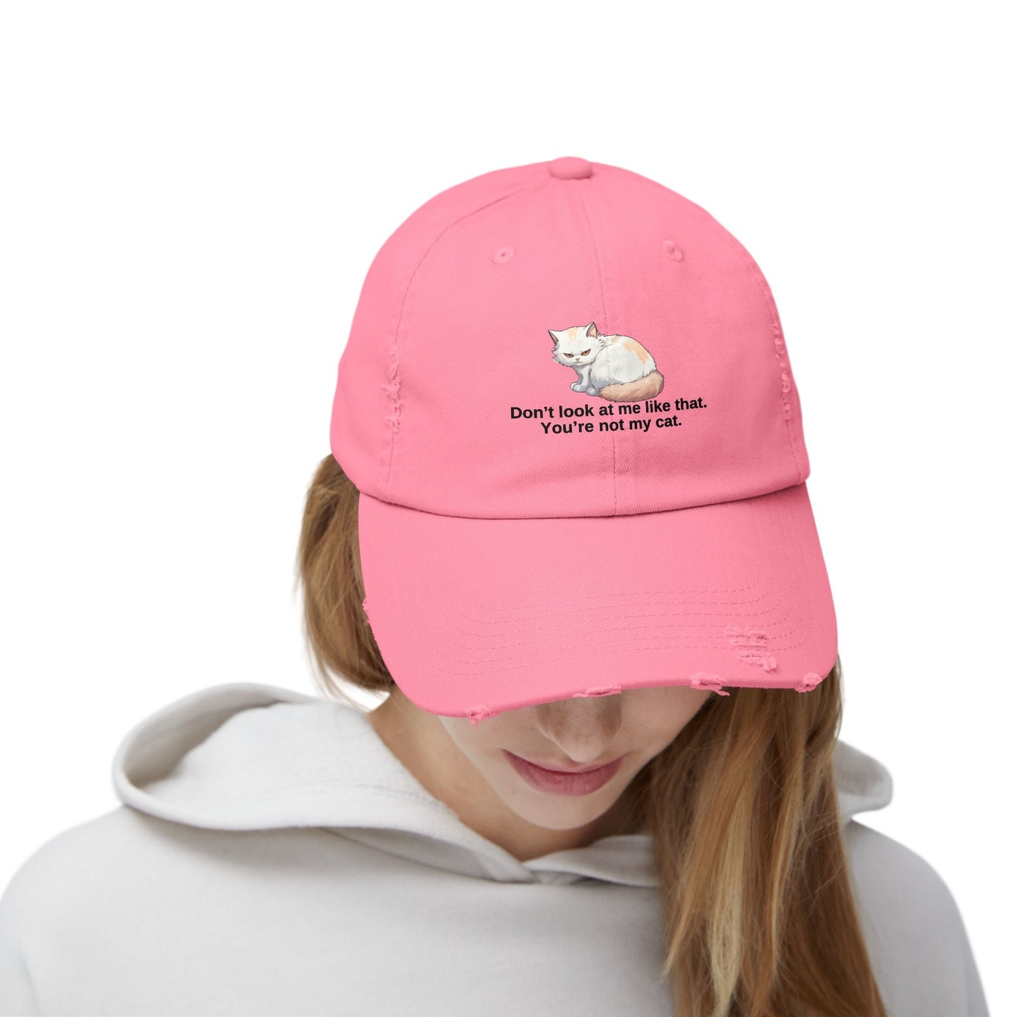 Funny Unisex Distressed Cat Cap - 'Don't Look at Me Like That' Printify