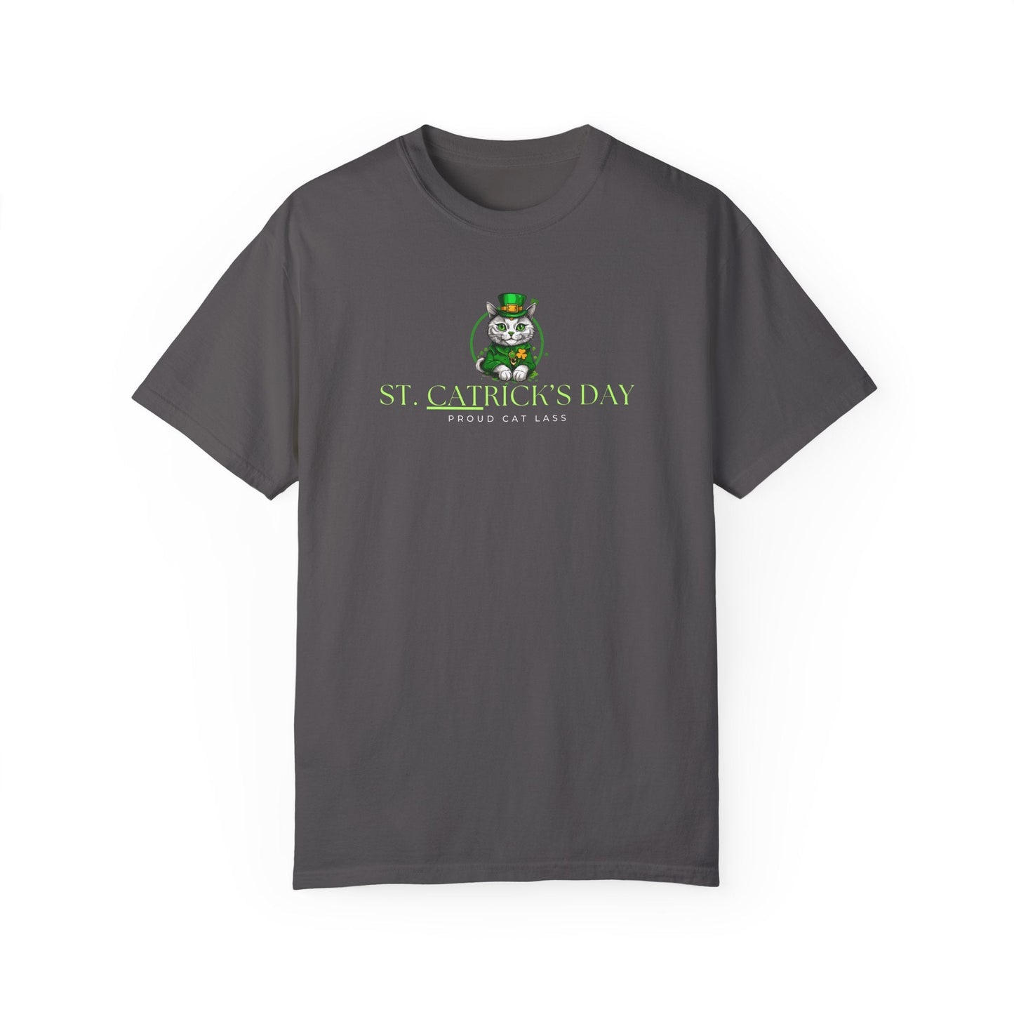 St. Patrick's Day Cat T-Shirt - Unisex Garment-Dyed Tee for Cat Lovers Printify