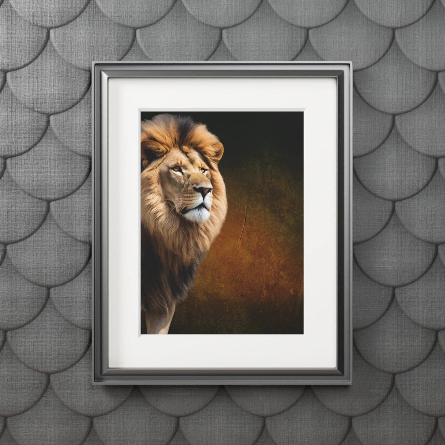 Majestic Lion Fine Art Print with Passepartout Frame Printify