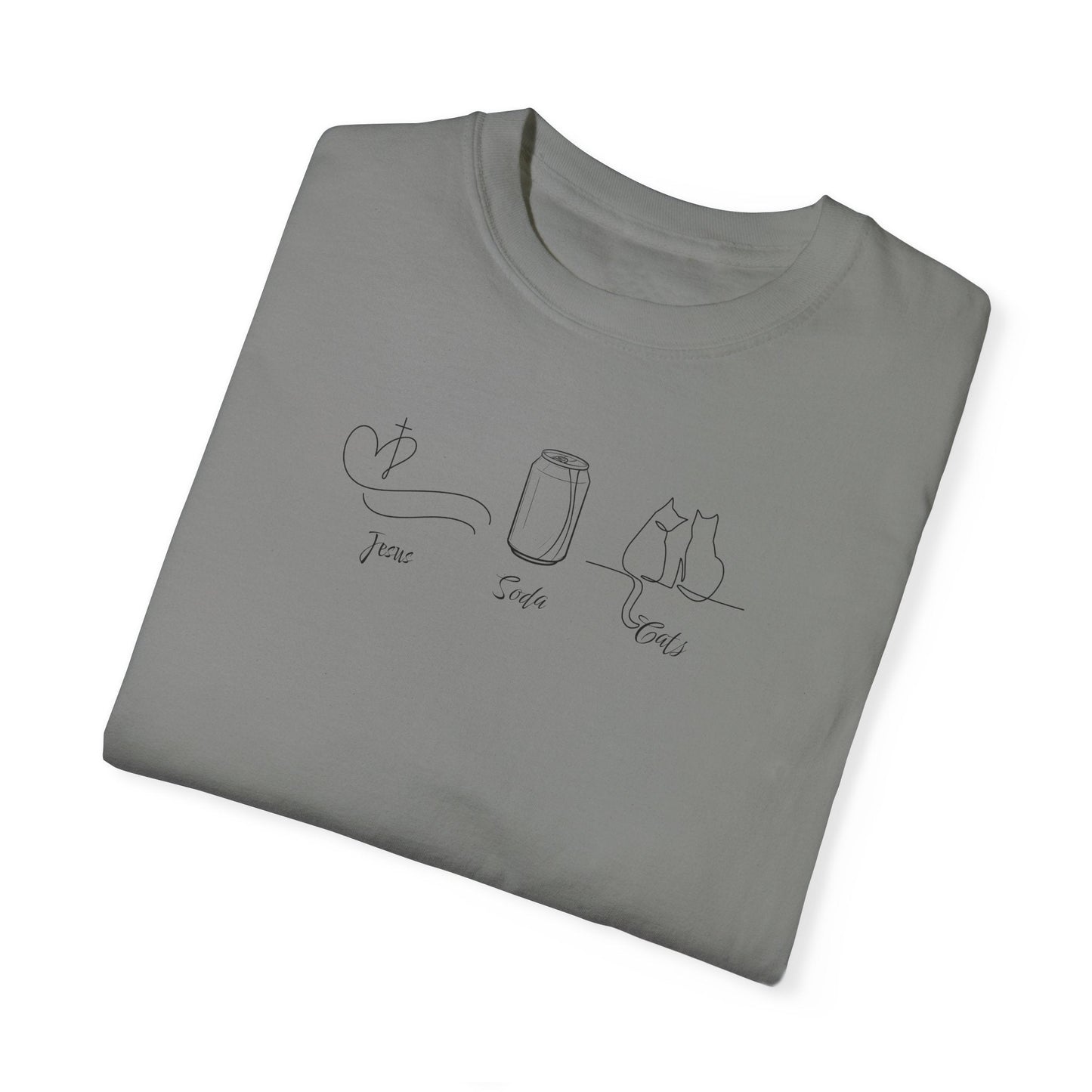 Jesus, Soda, Cats Unisex Garment-Dyed T-Shirt Printify