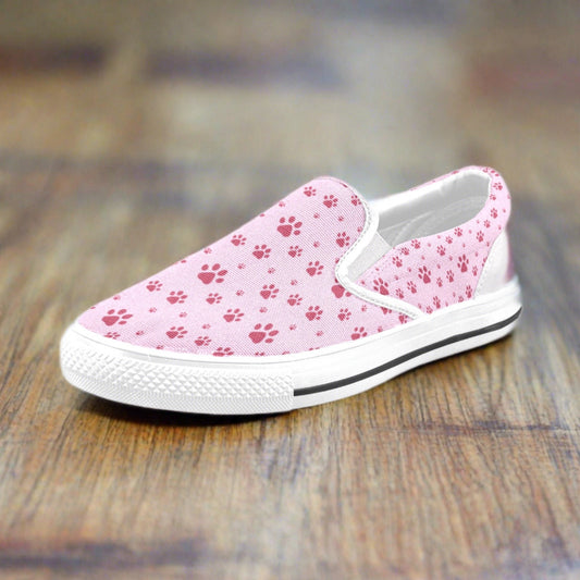 Pink Paws Slip-on Canvas Kid's Shoes (Big Kid) (Model 019)