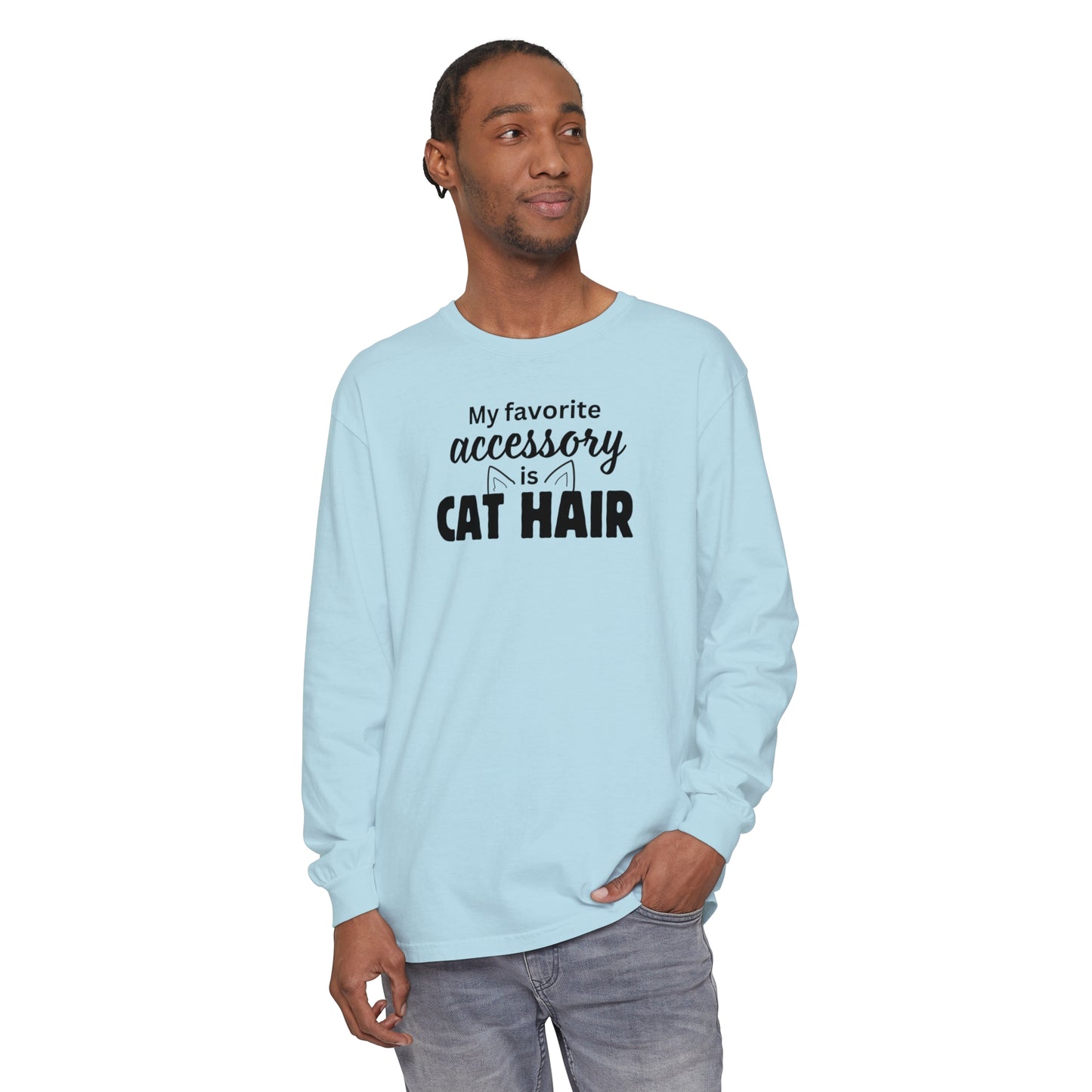 Cat Hair Accessorized Unisex Garment-dyed Long Sleeve T-Shirt