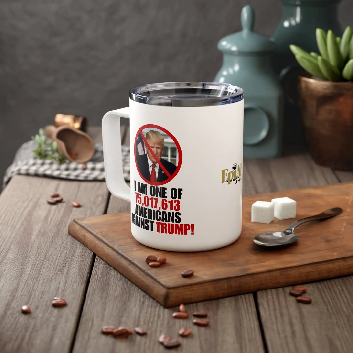 Against Trump Insulated Coffee Mug - 10oz Printify