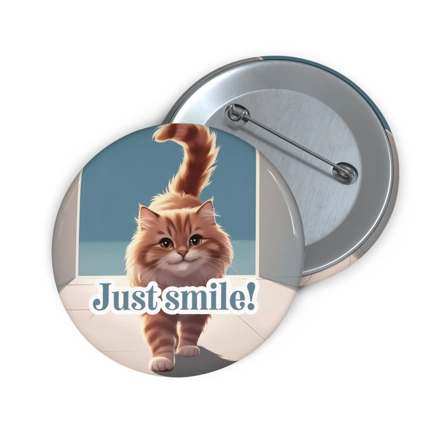Cat Pin Button - "Just Smile!" - Cute & Fun Accessory Printify