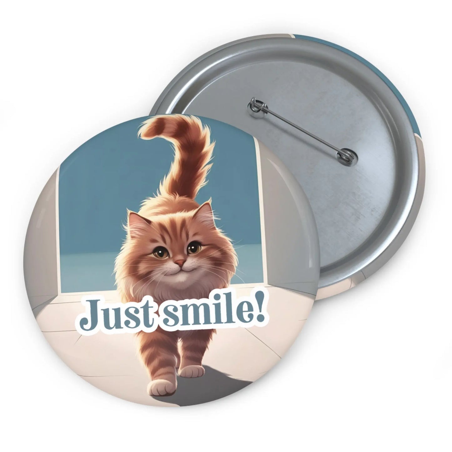 Cat Pin Button - "Just Smile!" - Cute & Fun Accessory Printify