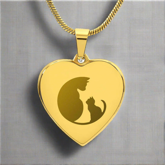 Cat and Kitty Engraved Heart Necklace Al the Cat