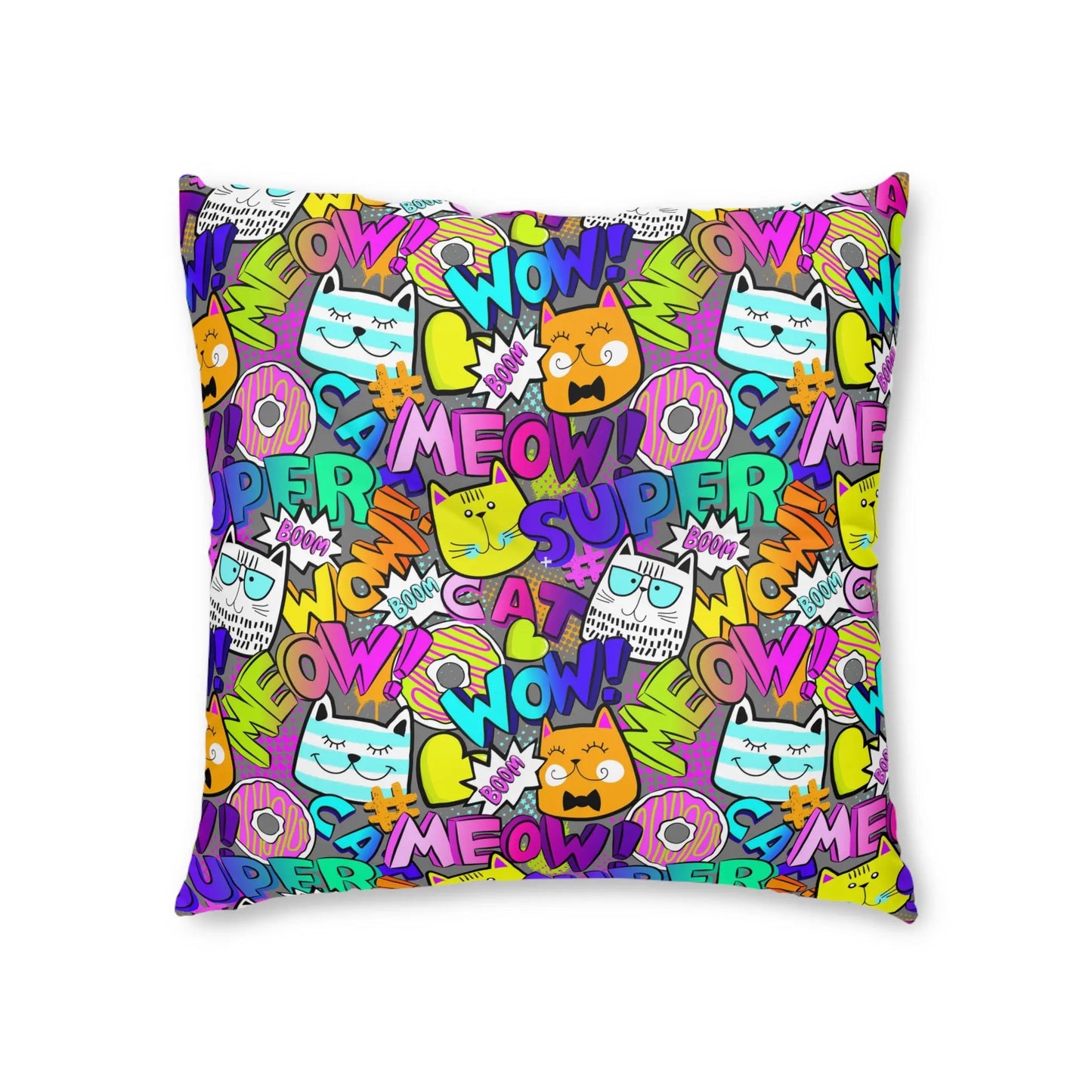 Comical Cat-Themed Tufted Floor Pillow - Perfect for Pet Lovers! Printify