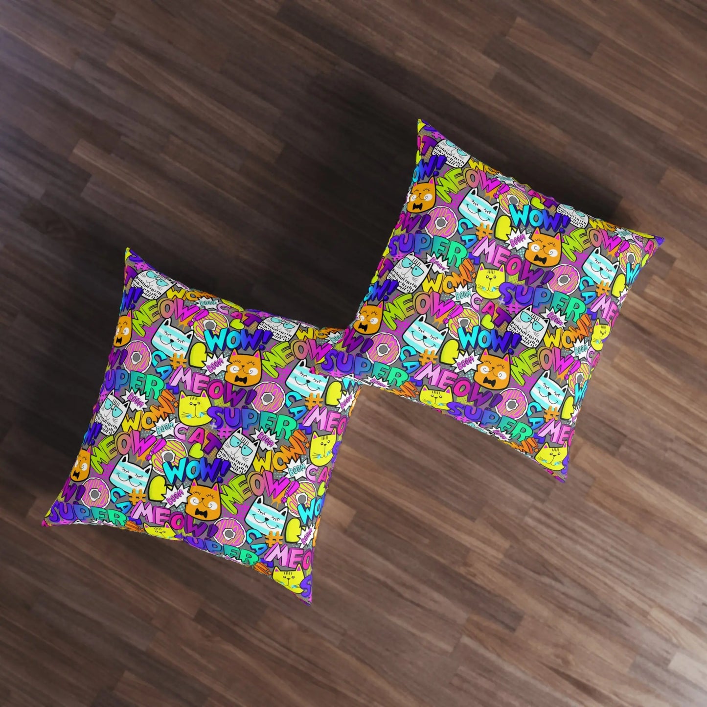 Comical Cat-Themed Tufted Floor Pillow - Perfect for Pet Lovers! Printify