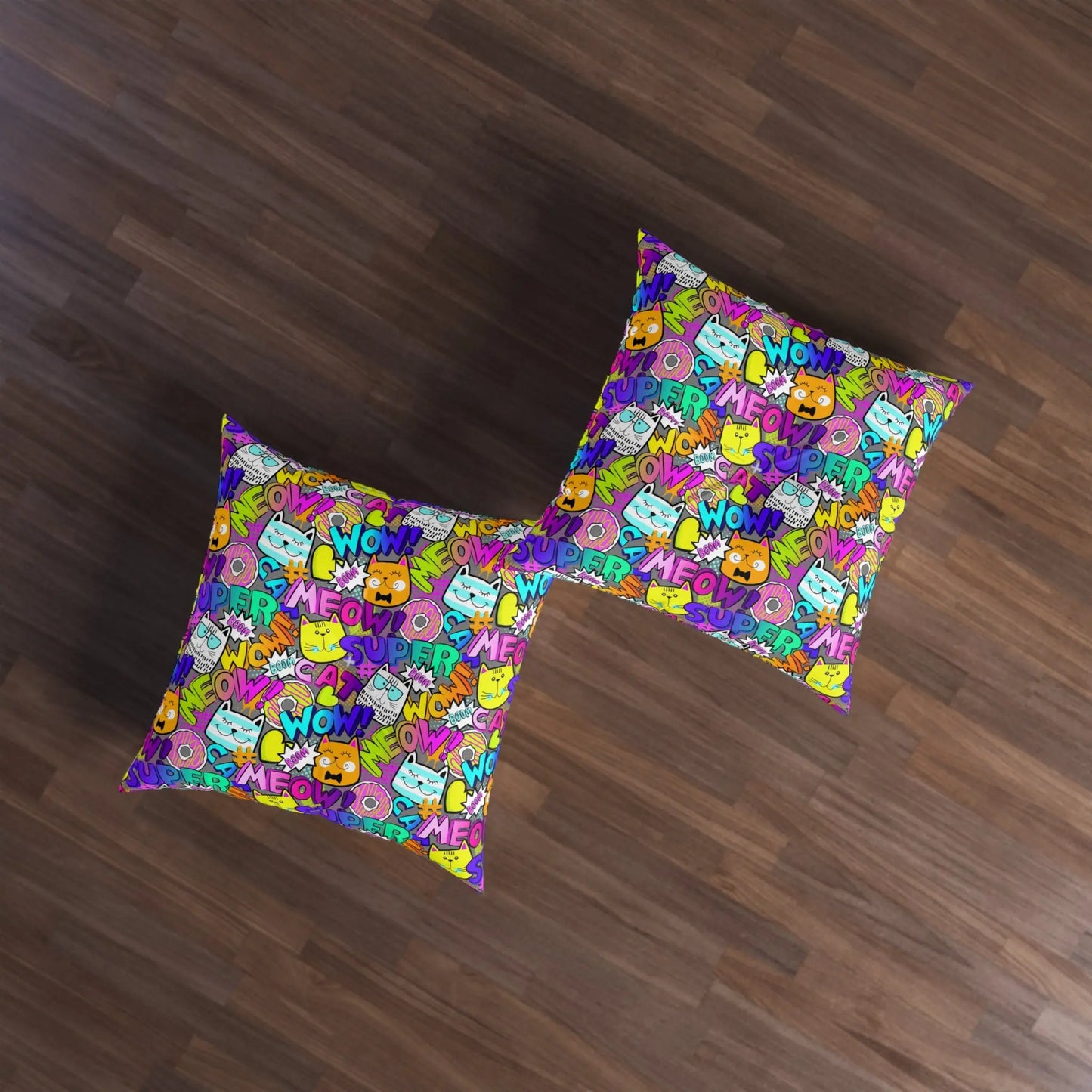 Comical Cat-Themed Tufted Floor Pillow - Perfect for Pet Lovers! Printify