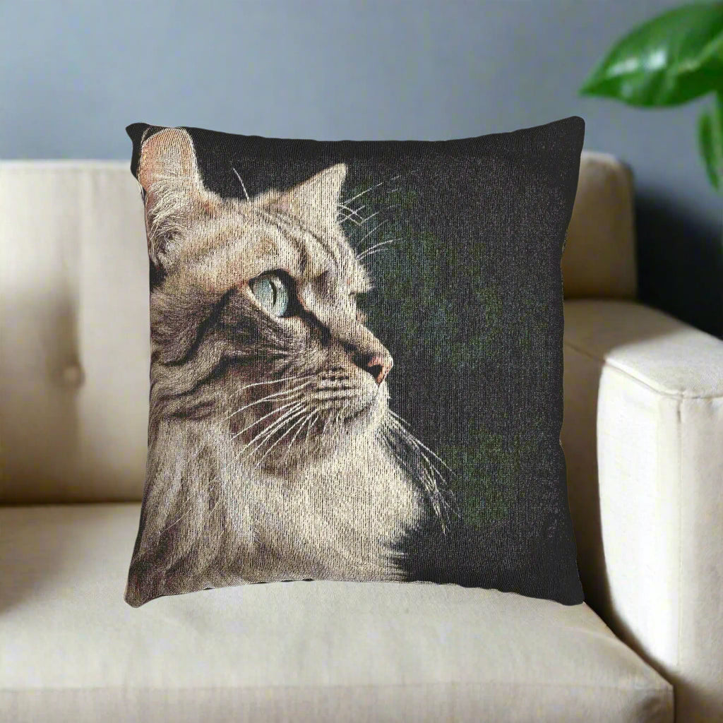 Cozy Cat Woven Pillow - Decorative Accent for Cat Lovers Printify