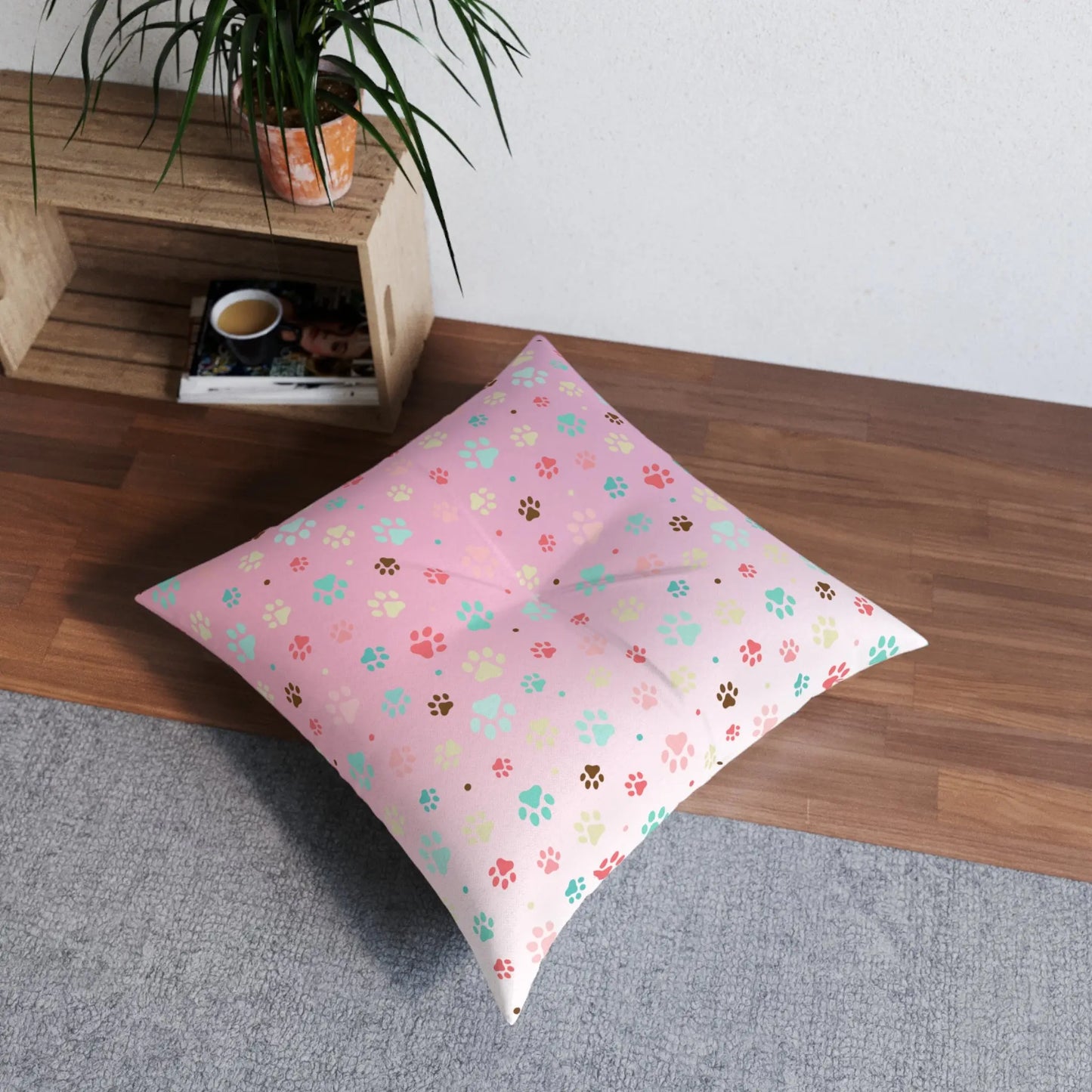 Cute Pet Paw Print Tufted Floor Pillow Printify