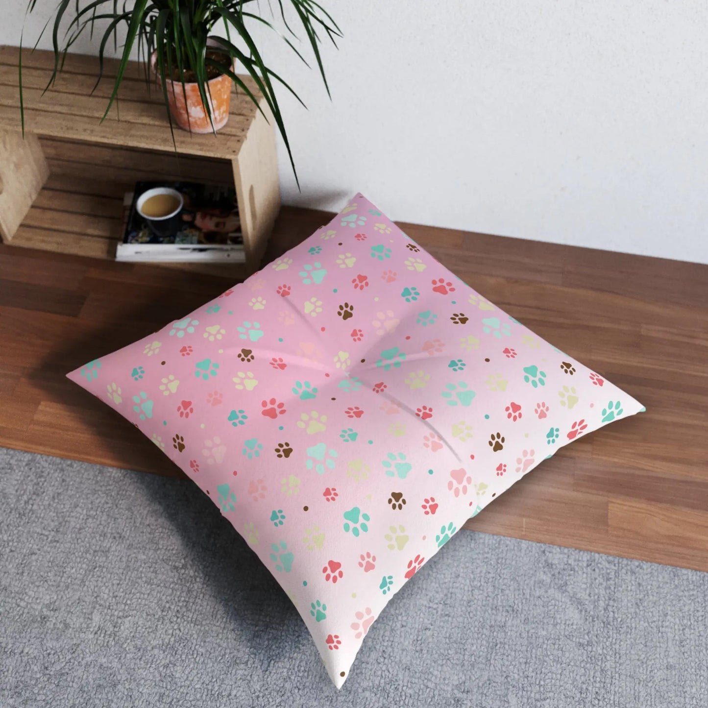 Cute Pet Paw Print Tufted Floor Pillow Printify