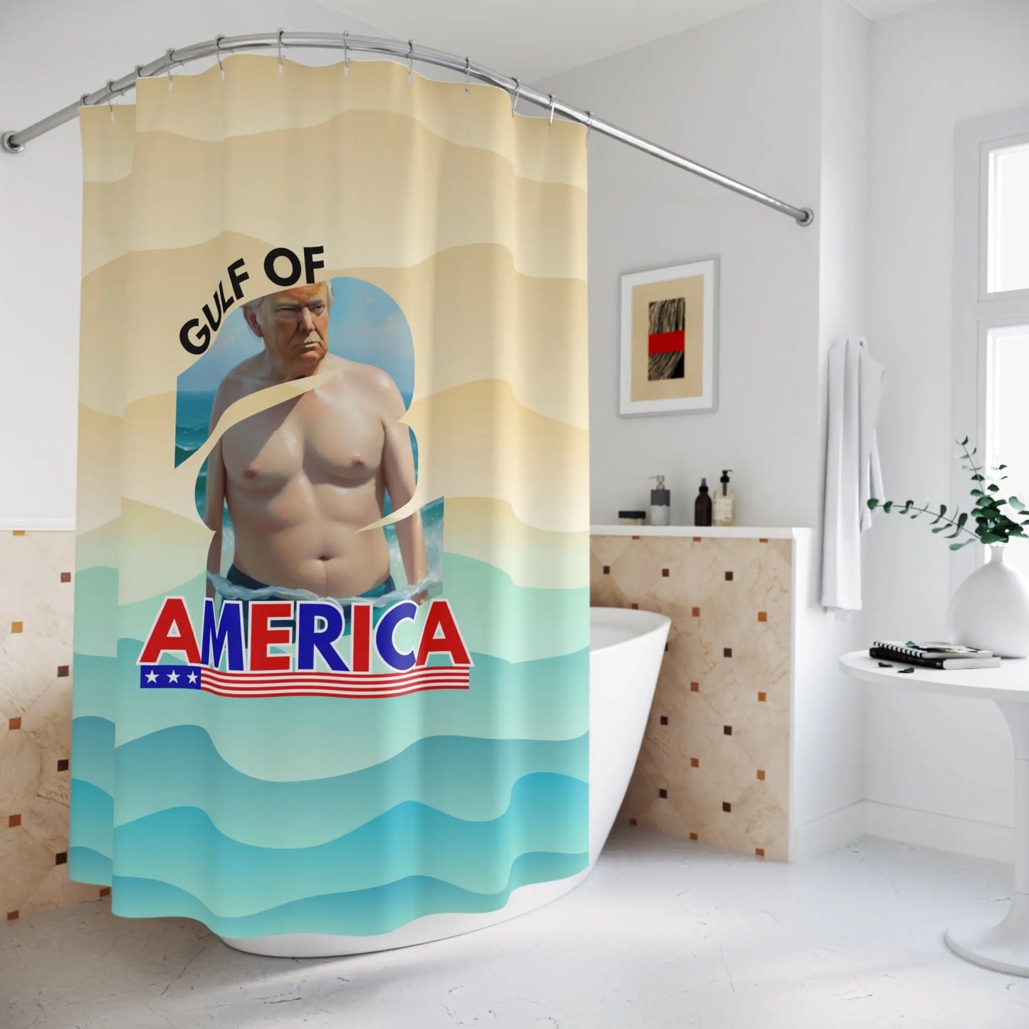 Funny Gulf of America Shower Curtain - Quirky Bathroom Decor Printify